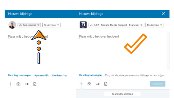 Instructie LinkedInbericht direct plaatsen op bedrijfspagina